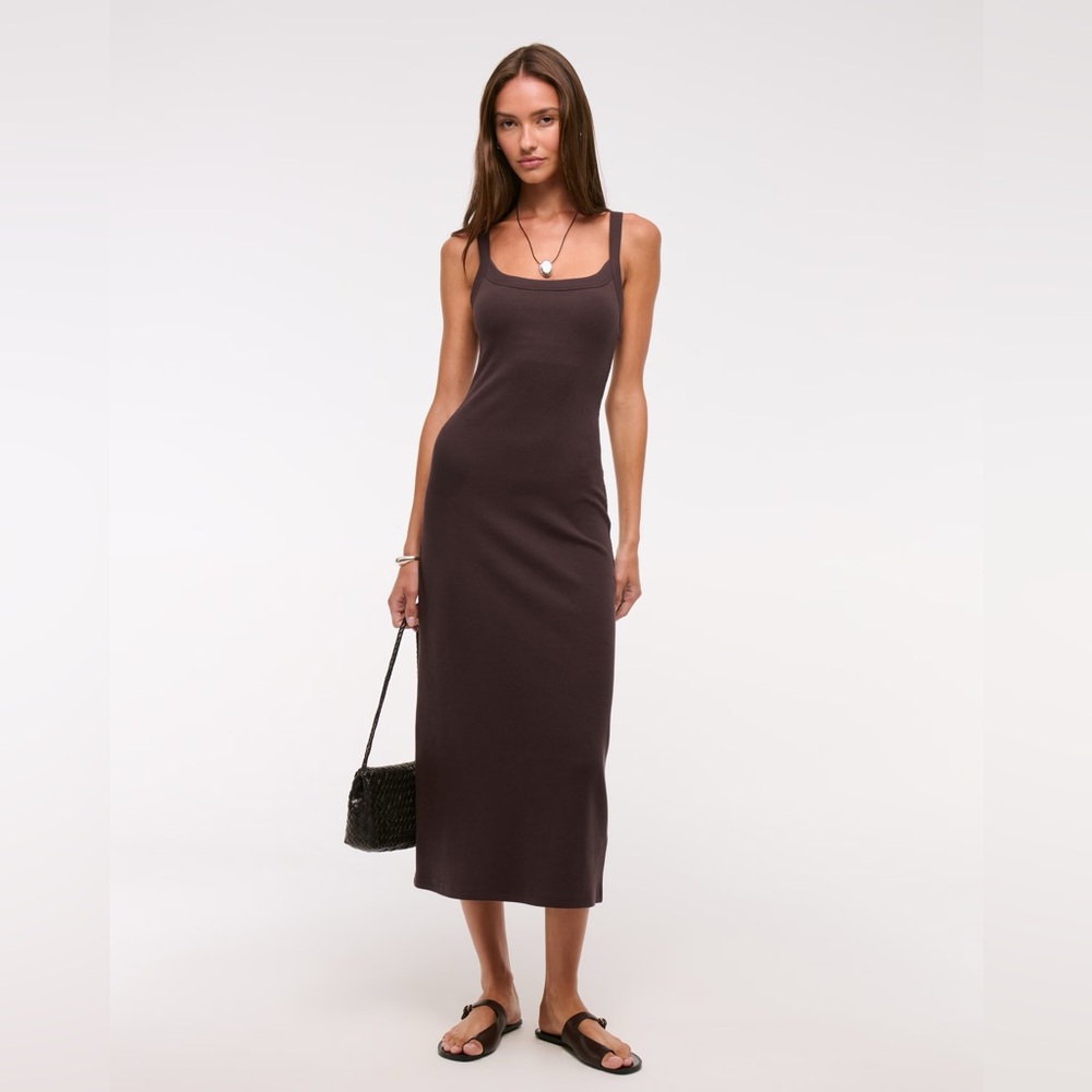 Abercrombie Brown Bra-Free Essential 90s Rib Midi Dress